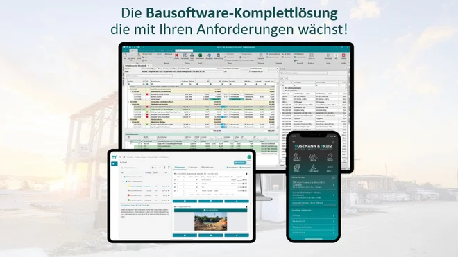 Pro-Bau/S® Starterpaket mit Desktop-Software und mobiler App zur digitalen Baustellenprojektabwicklung im Bauunternehmen