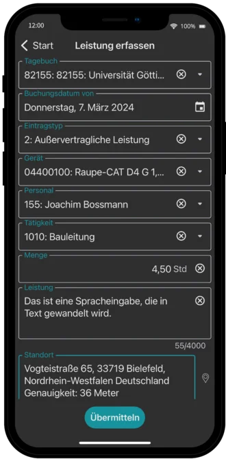 Bau AppOne Leistungen und Tätigkeiten in der App erfassen